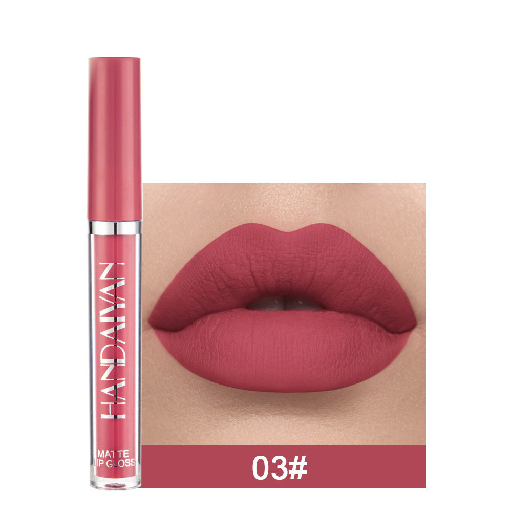 Handaiyan Matte Lip Glaze Liquid Lipstick Mini Tube Lip Gloss Waterproof Non Stick Cup Lip Gloss Genuine-b82ece05e11b4d08f62e7d27cb73128b