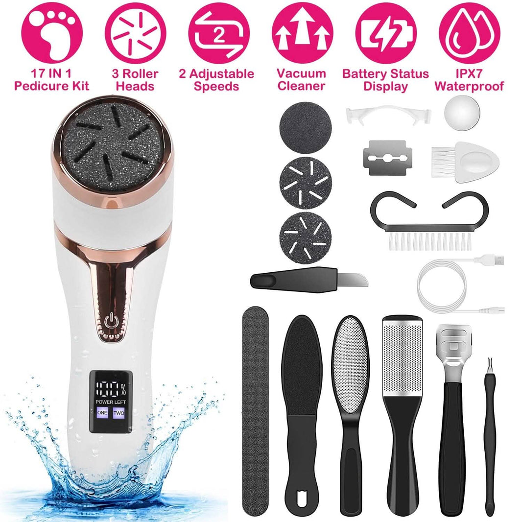 17-Pieces Set: Electric Foot Callus Remover with Vacuum Foot Grinder Rechargeable-17-Pieces Set: Electric Foot Callus Remover with Vacuum Foot Grinder Rechargeable