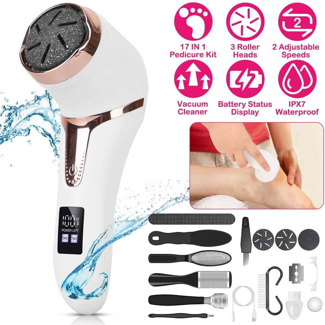17-Pieces Set: Electric Foot Callus Remover with Vacuum Foot Grinder Rechargeable-17-Pieces Set: Electric Foot Callus Remover with Vacuum Foot Grinder Rechargeable