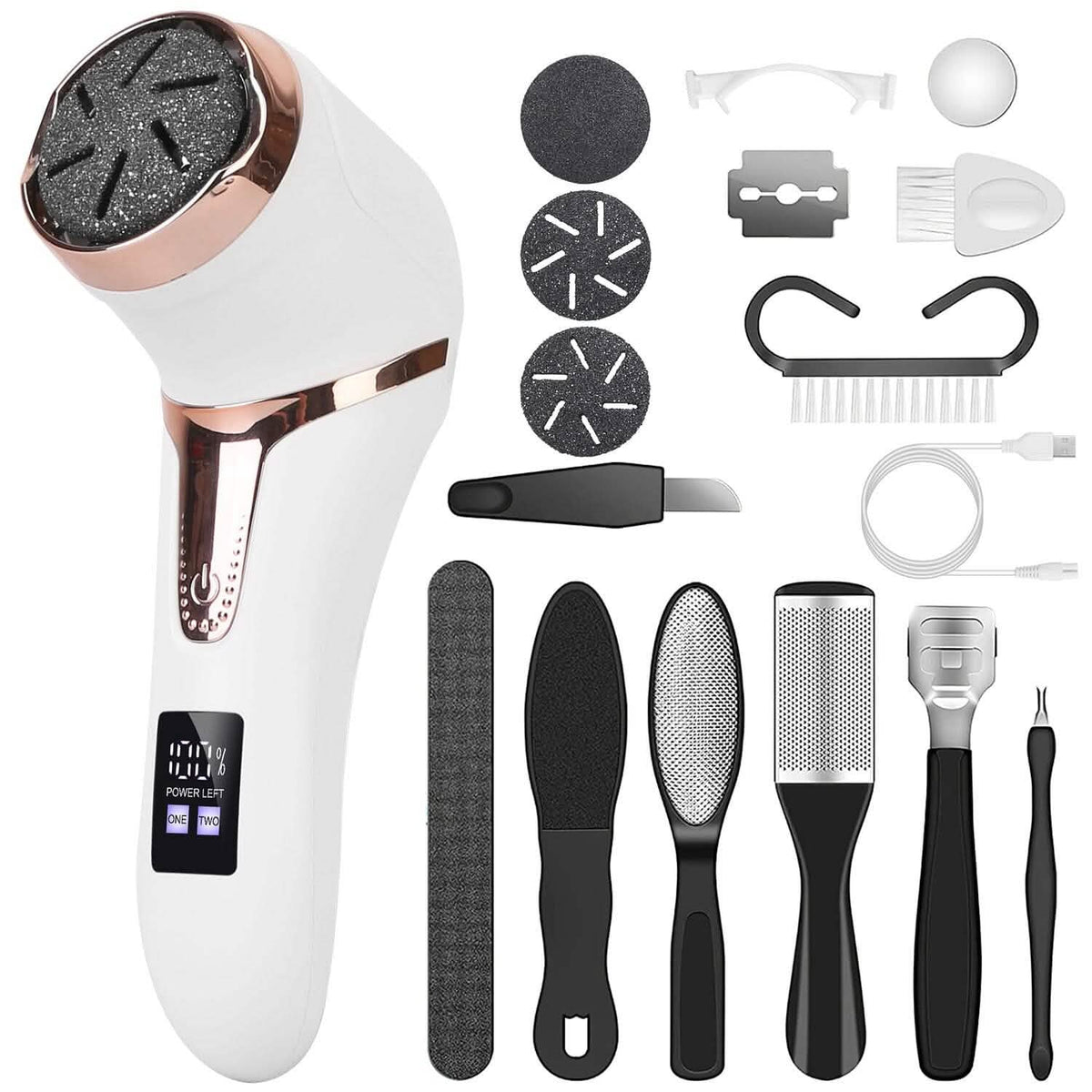 17-Pieces Set: Electric Foot Callus Remover with Vacuum Foot Grinder Rechargeable-17-Pieces Set: Electric Foot Callus Remover with Vacuum Foot Grinder Rechargeable