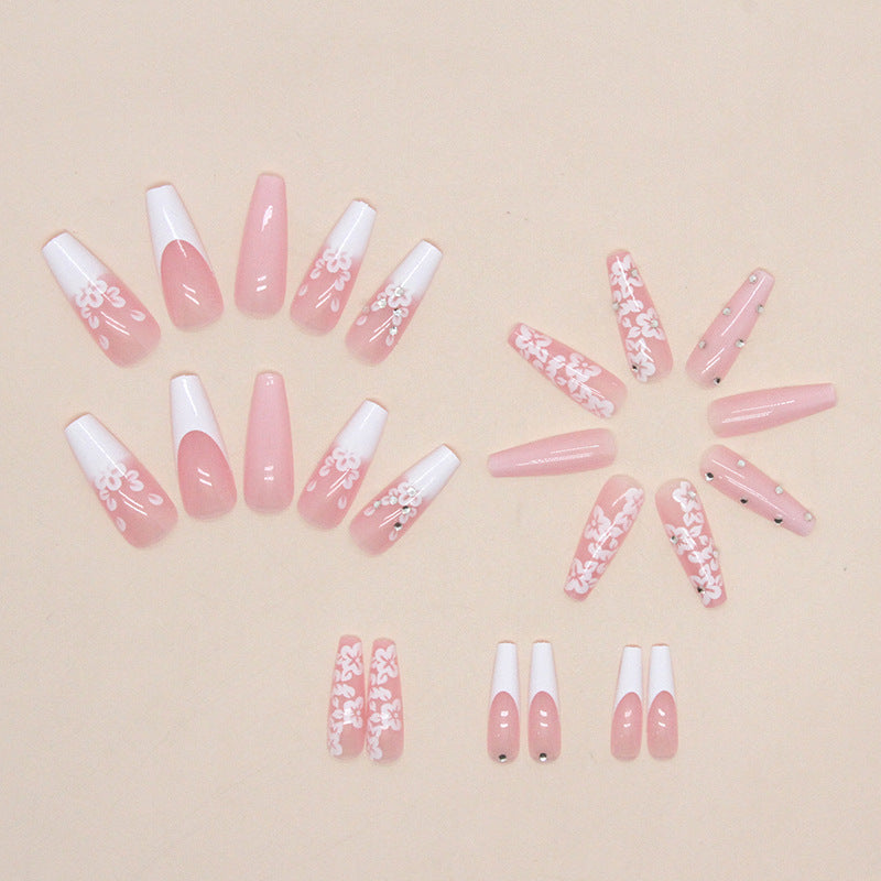 Long Ballet Diamond Long French Fake Nails-d267571728c8fdcceb323057ed23f0df
