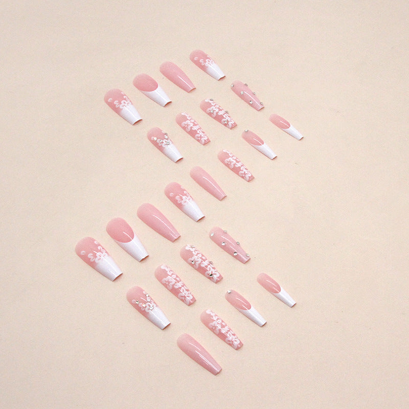 Long Ballet Diamond Long French Fake Nails-988886b640f3e318a845041f3f7fdee6