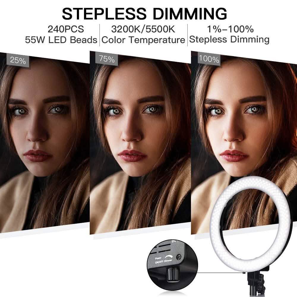 18" LED Ring Light 55W 3200K-5 600K Dimmable Selfie Ring Light-18" LED Ring Light 55W 3200K-5 600K Dimmable Selfie Ring Light