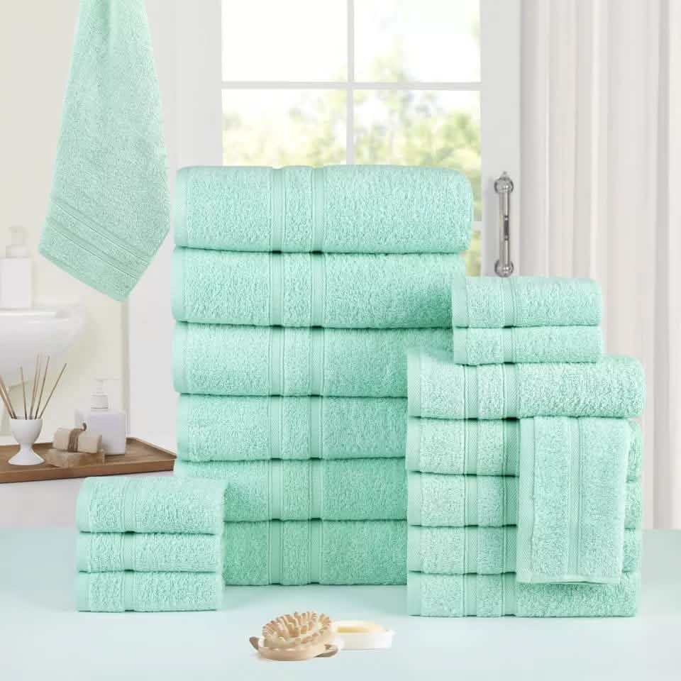 18-Piece: Bibb Home Zero Twist Egyptian Cotton Towel Set-18-Piece: Bibb Home Zero Twist Egyptian Cotton Towel Set
