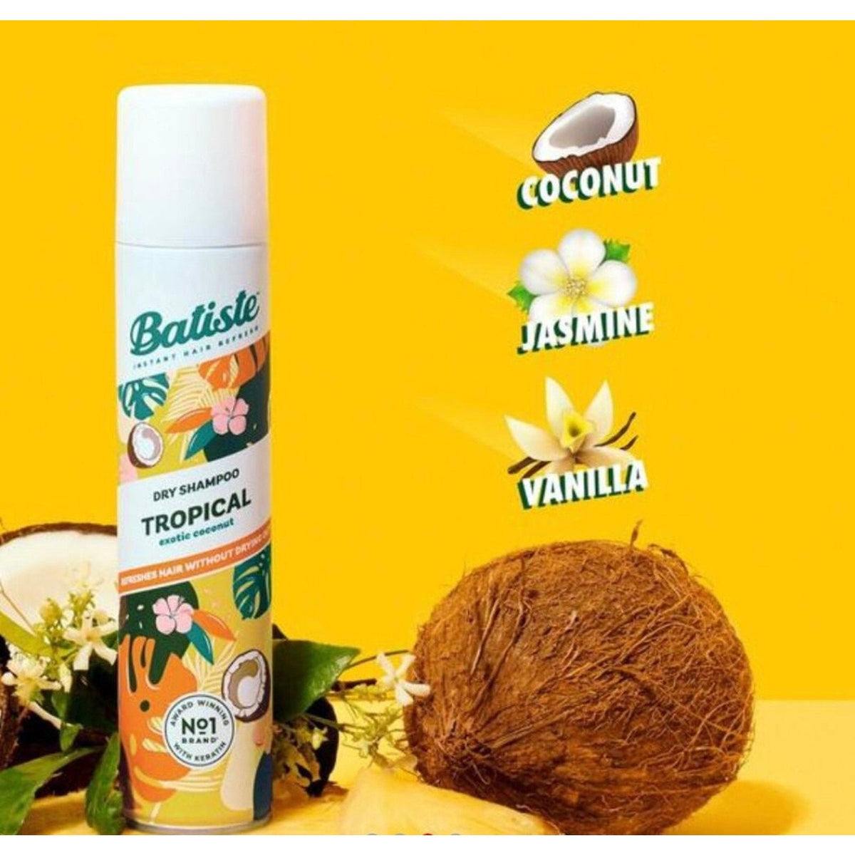 Batiste Tropical Dry Shampoo Exotic Coconut 120 g-Batiste Tropical Dry Shampoo Exotic Coconut 120 g