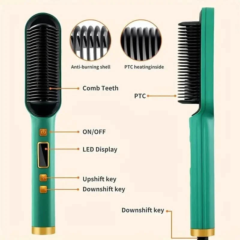 2-in-1 Electric Hair Straightener Brush Curling Comb-2-in-1 Electric Hair Straightener Brush Curling Comb