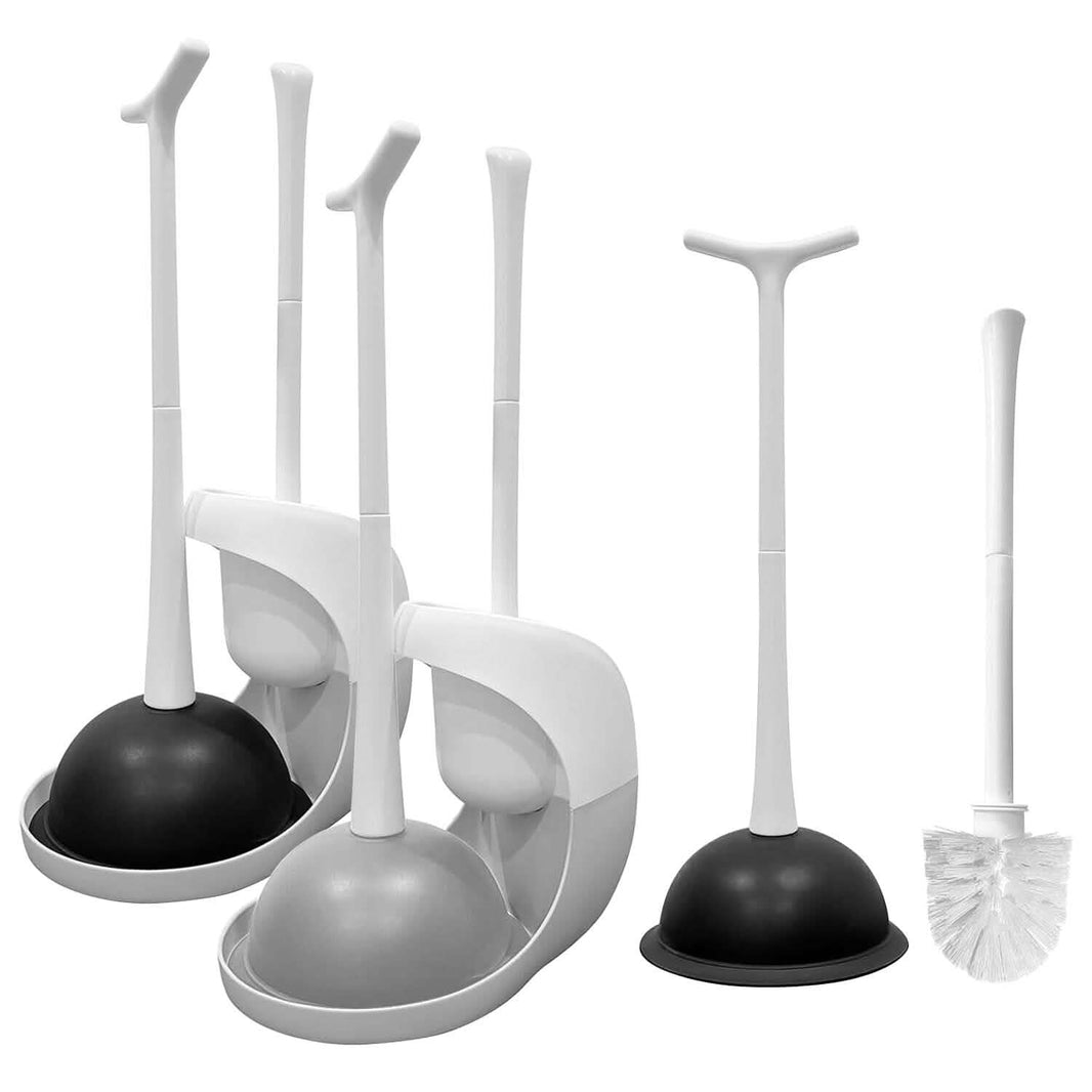 2-in-1 Toilet Plunger and Brush Combo Set with Ventilated Holder-2-in-1 Toilet Plunger and Brush Combo Set with Ventilated Holder