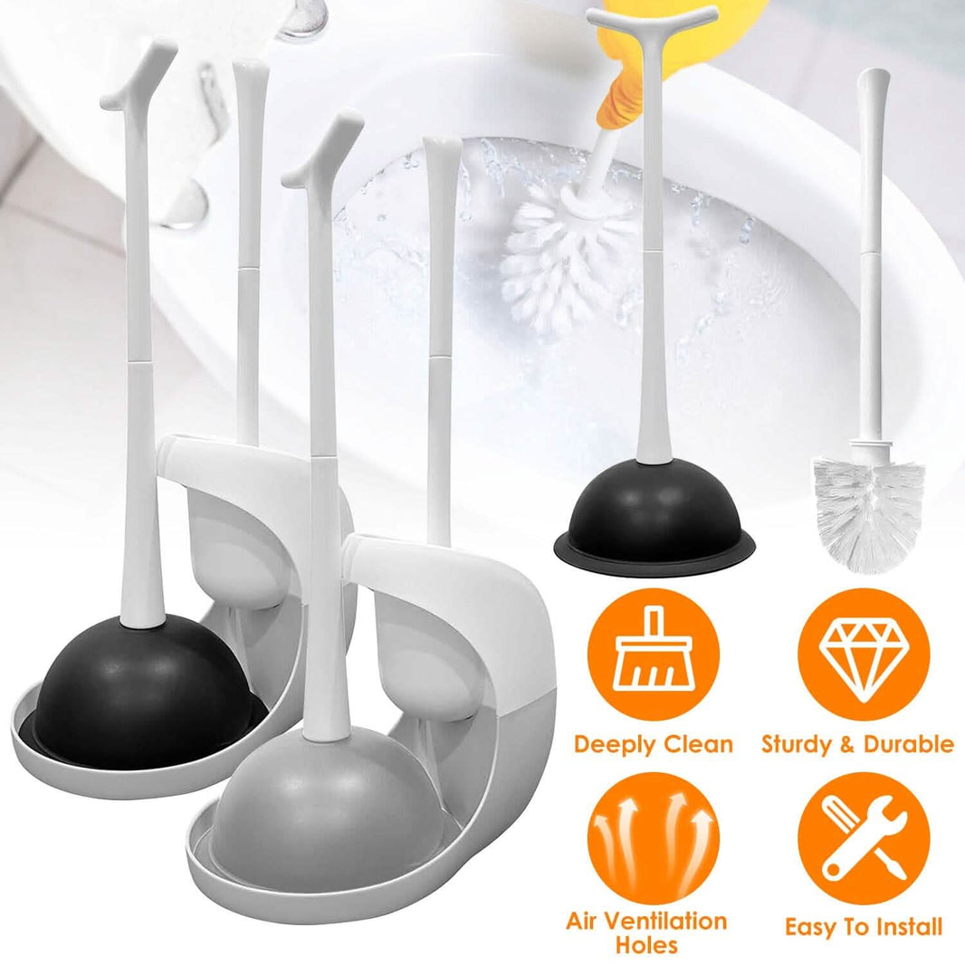 2-in-1 Toilet Plunger and Brush Combo Set with Ventilated Holder-2-in-1 Toilet Plunger and Brush Combo Set with Ventilated Holder