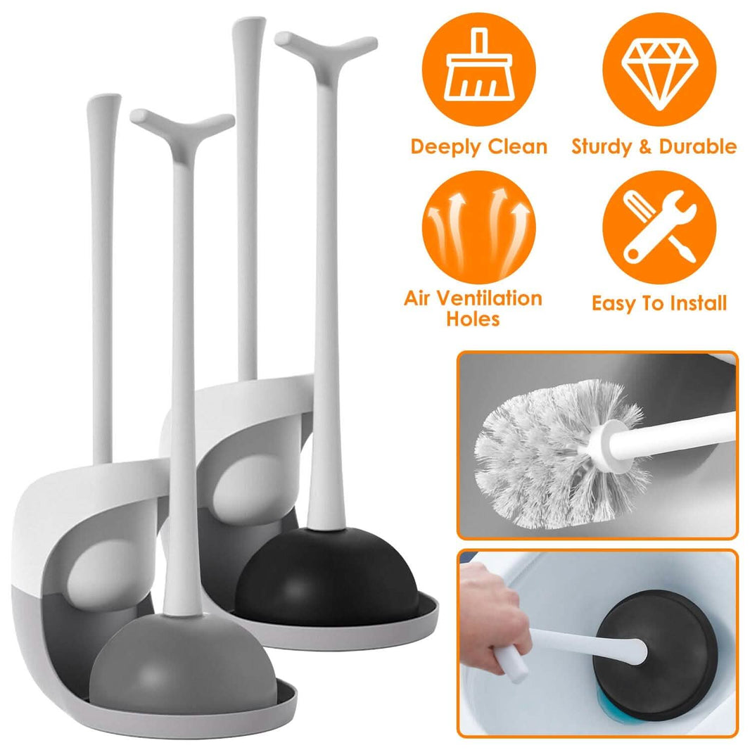2-in-1 Toilet Plunger and Brush Combo Set with Ventilated Holder-2-in-1 Toilet Plunger and Brush Combo Set with Ventilated Holder