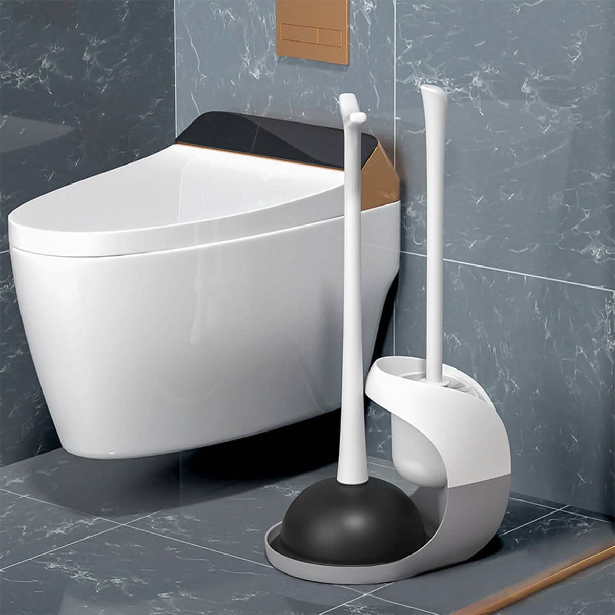 2-in-1 Toilet Plunger and Brush Combo Set with Ventilated Holder-2-in-1 Toilet Plunger and Brush Combo Set with Ventilated Holder