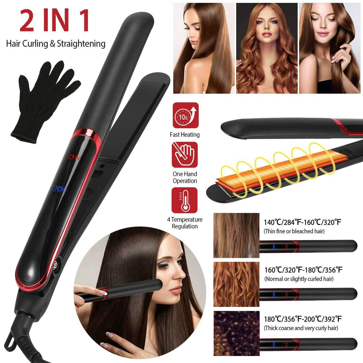 2-in-1 Twist Hair Straightener Ceramic Plate Hair Curler with Temperature Adjust LCD Display-2-in-1 Twist Hair Straightener Ceramic Plate Hair Curler with Temperature Adjust LCD Display