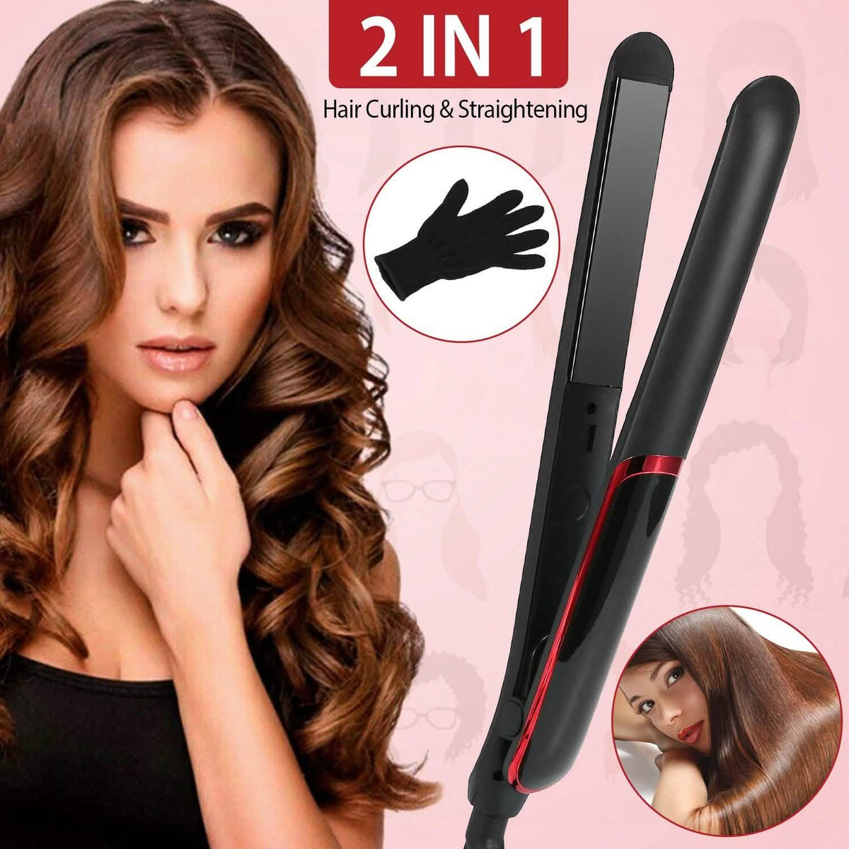 2-in-1 Twist Hair Straightener Ceramic Plate Hair Curler with Temperature Adjust LCD Display-2-in-1 Twist Hair Straightener Ceramic Plate Hair Curler with Temperature Adjust LCD Display