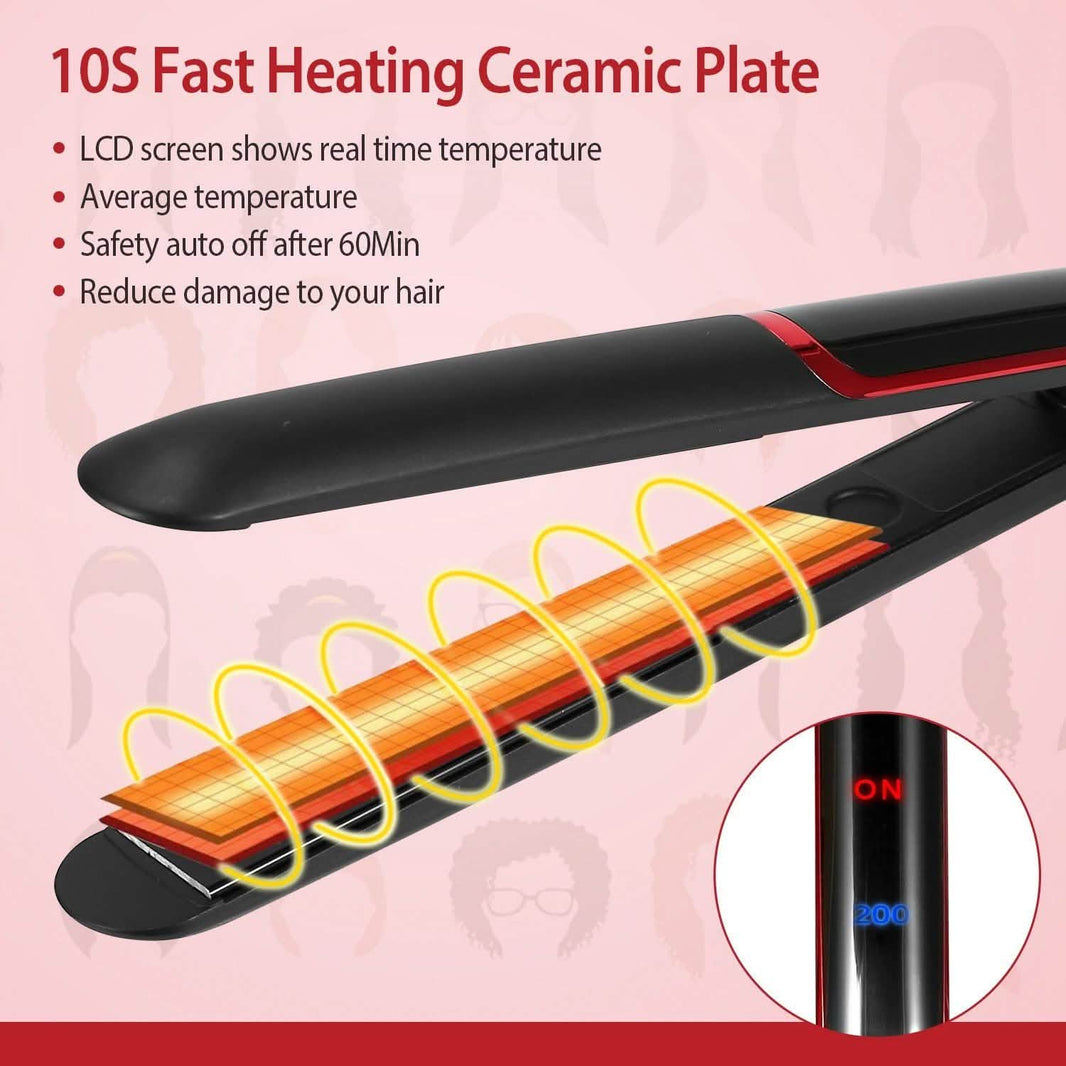 2-in-1 Twist Hair Straightener Ceramic Plate Hair Curler with Temperature Adjust LCD Display-2-in-1 Twist Hair Straightener Ceramic Plate Hair Curler with Temperature Adjust LCD Display