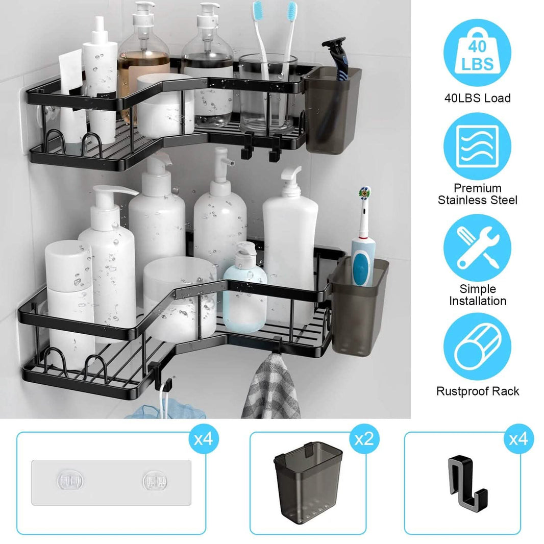 2-Pack: Corner Shower Caddy No Drilling Adhesive Shower Organizer-2-Pack: Corner Shower Caddy No Drilling Adhesive Shower Organizer