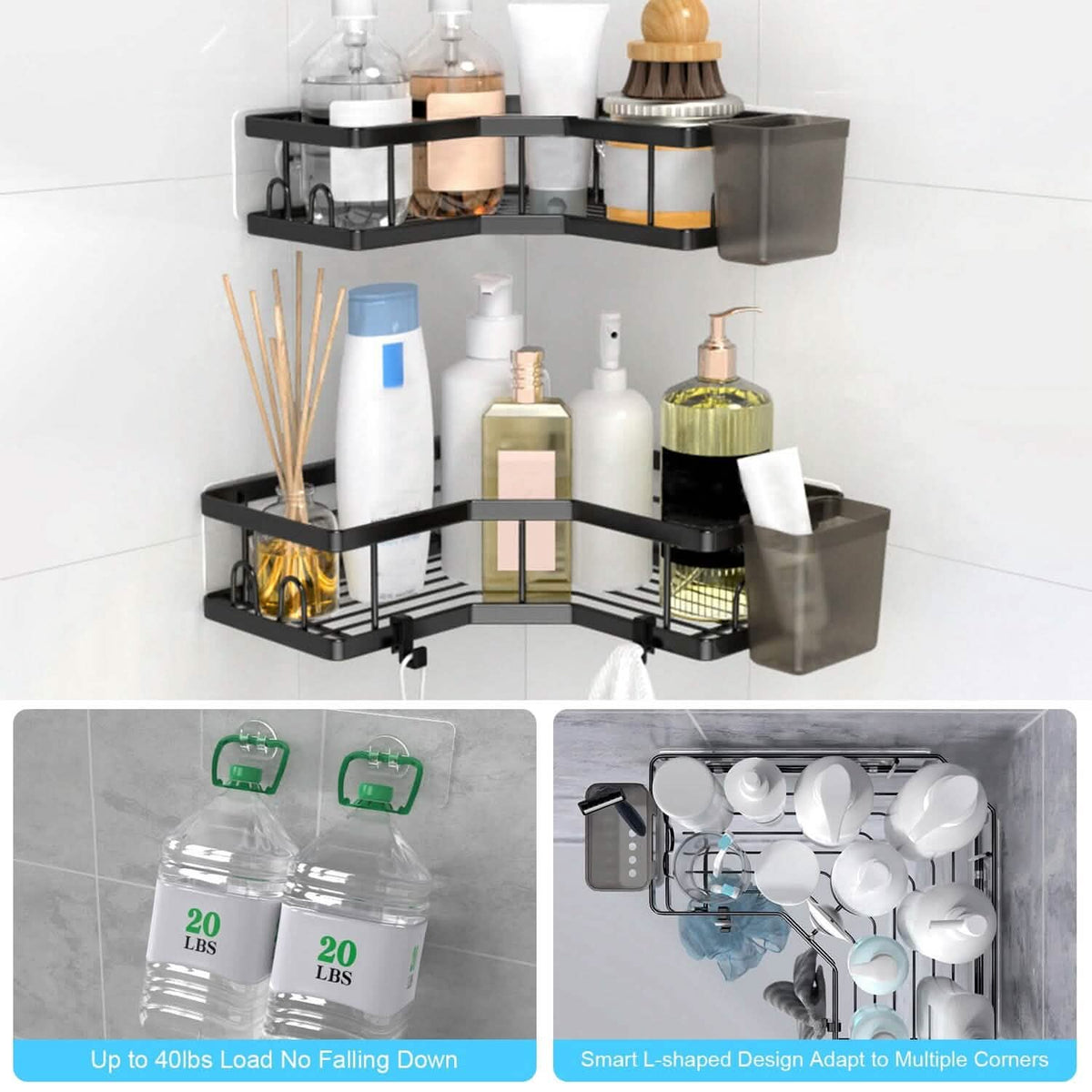 2-Pack: Corner Shower Caddy No Drilling Adhesive Shower Organizer-2-Pack: Corner Shower Caddy No Drilling Adhesive Shower Organizer