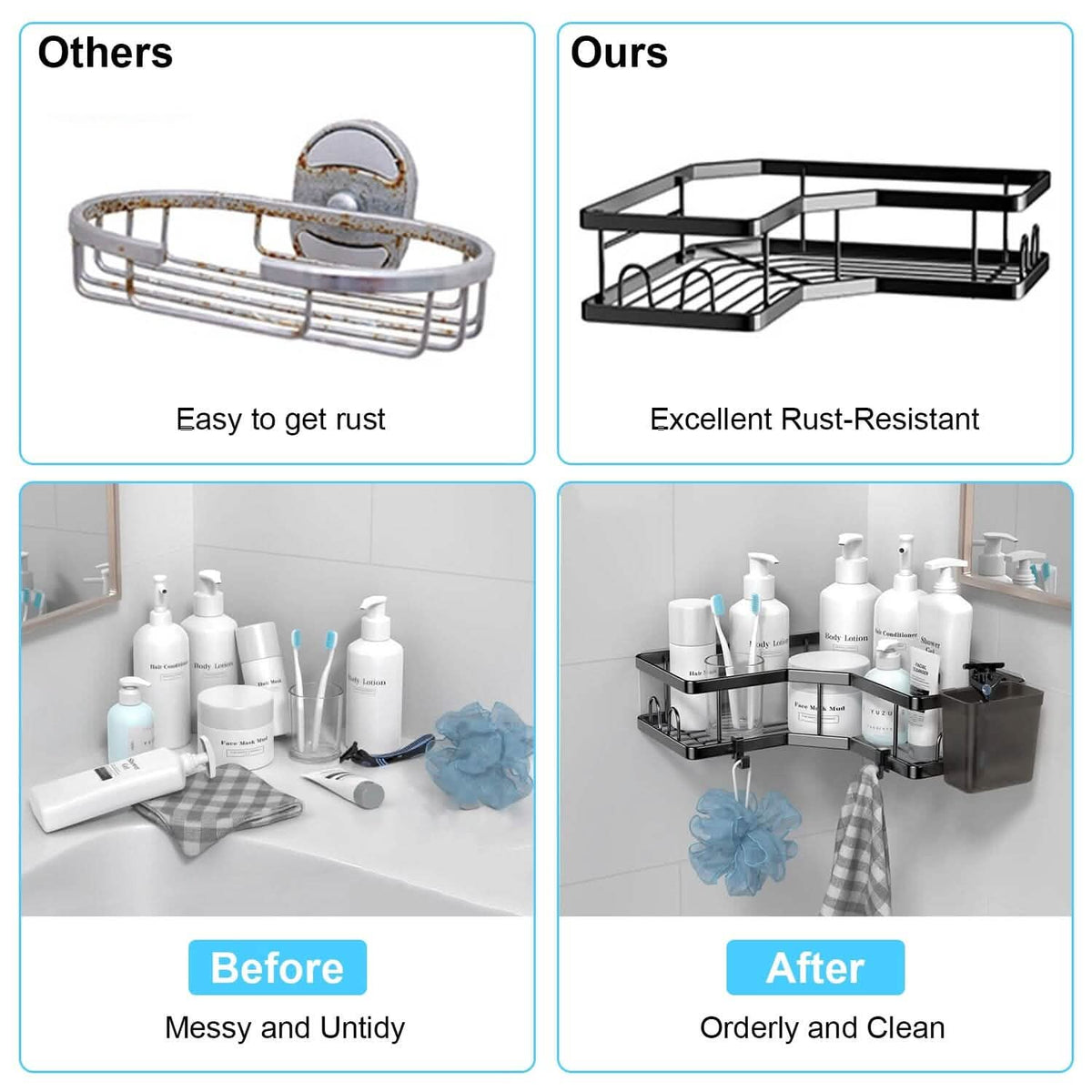 2-Pack: Corner Shower Caddy No Drilling Adhesive Shower Organizer-2-Pack: Corner Shower Caddy No Drilling Adhesive Shower Organizer