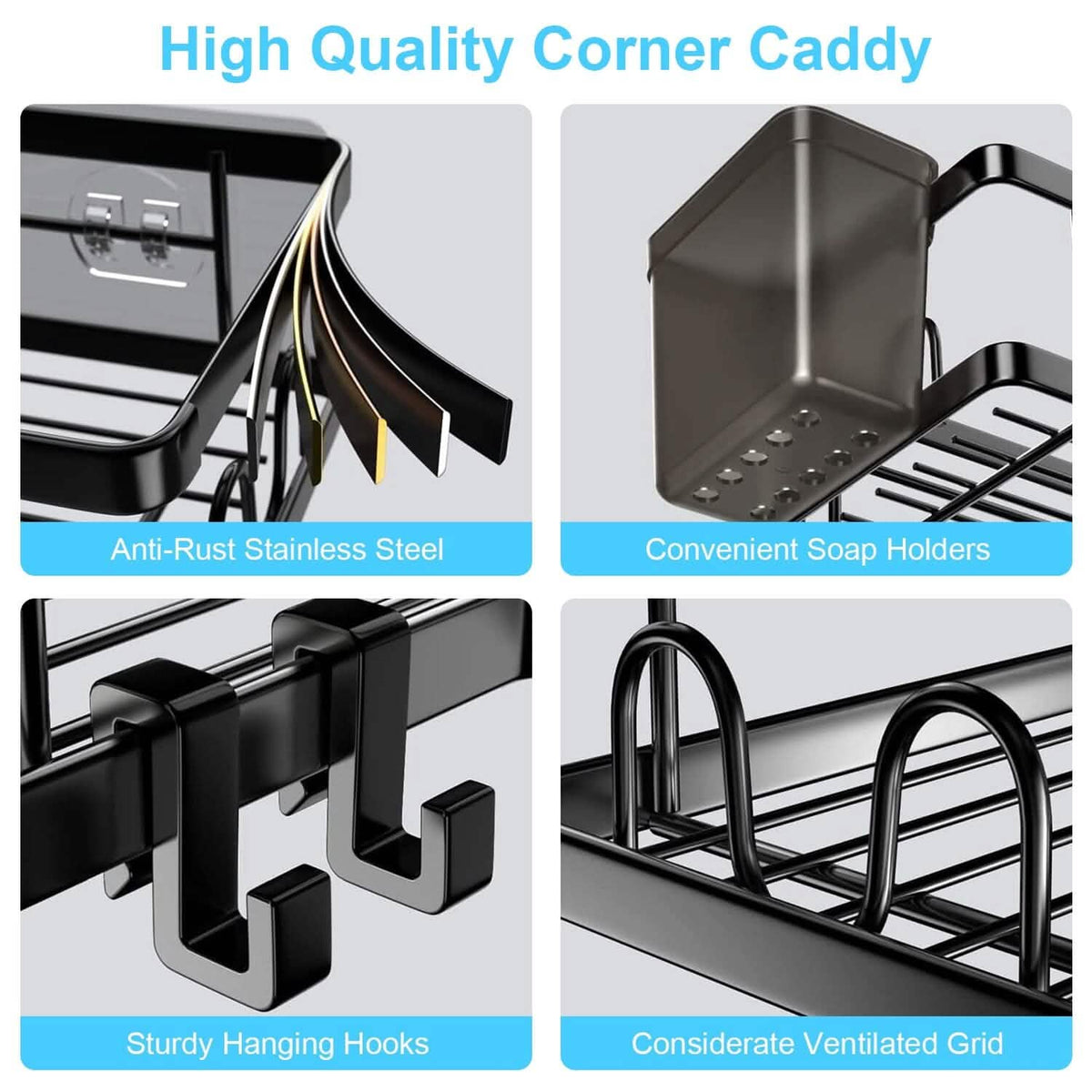 2-Pack: Corner Shower Caddy No Drilling Adhesive Shower Organizer-2-Pack: Corner Shower Caddy No Drilling Adhesive Shower Organizer
