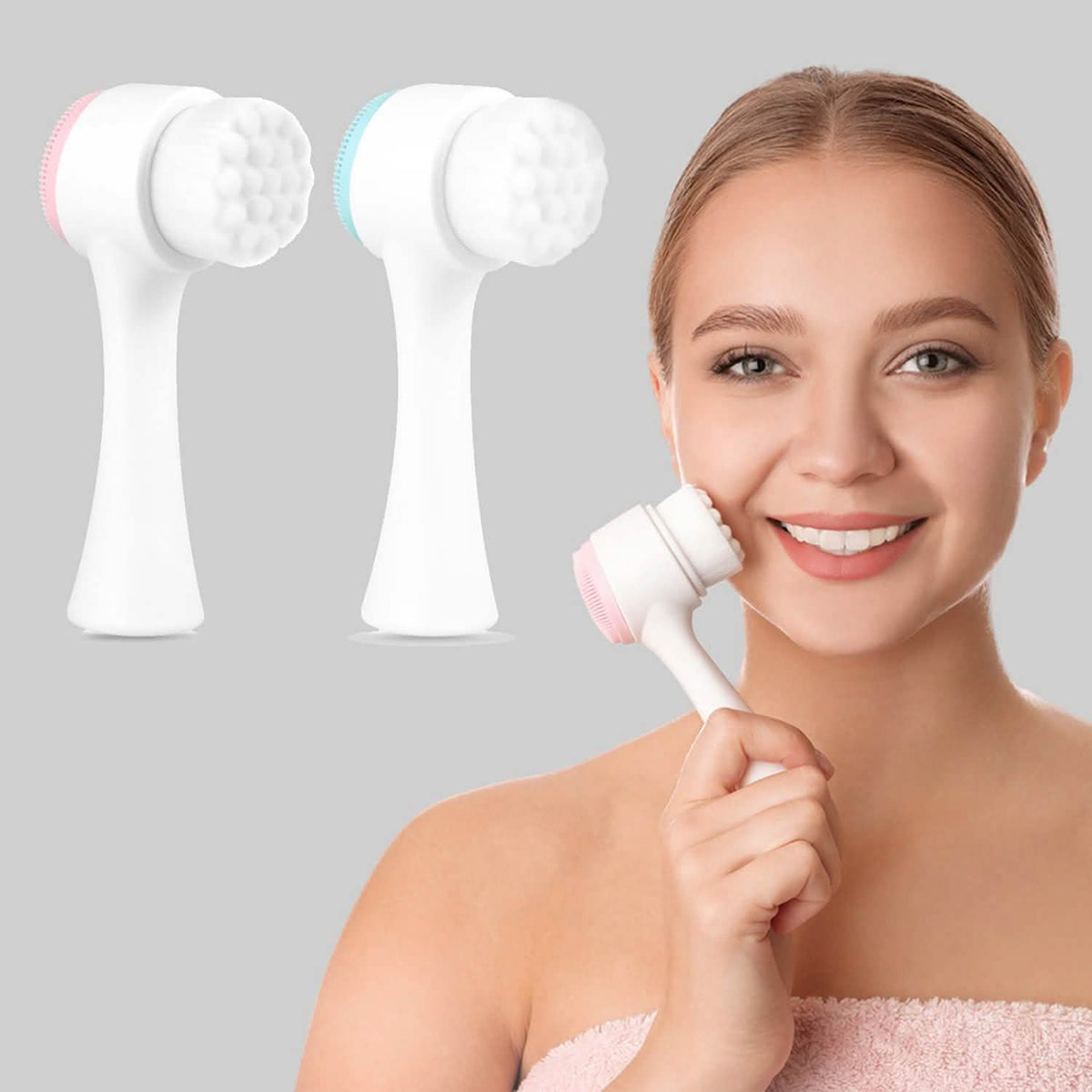 2-Pack: Dual Face Manual Facial Brush For Pore Cleansing And Exfoliating-2-Pack: Dual Face Manual Facial Brush For Pore Cleansing And Exfoliating