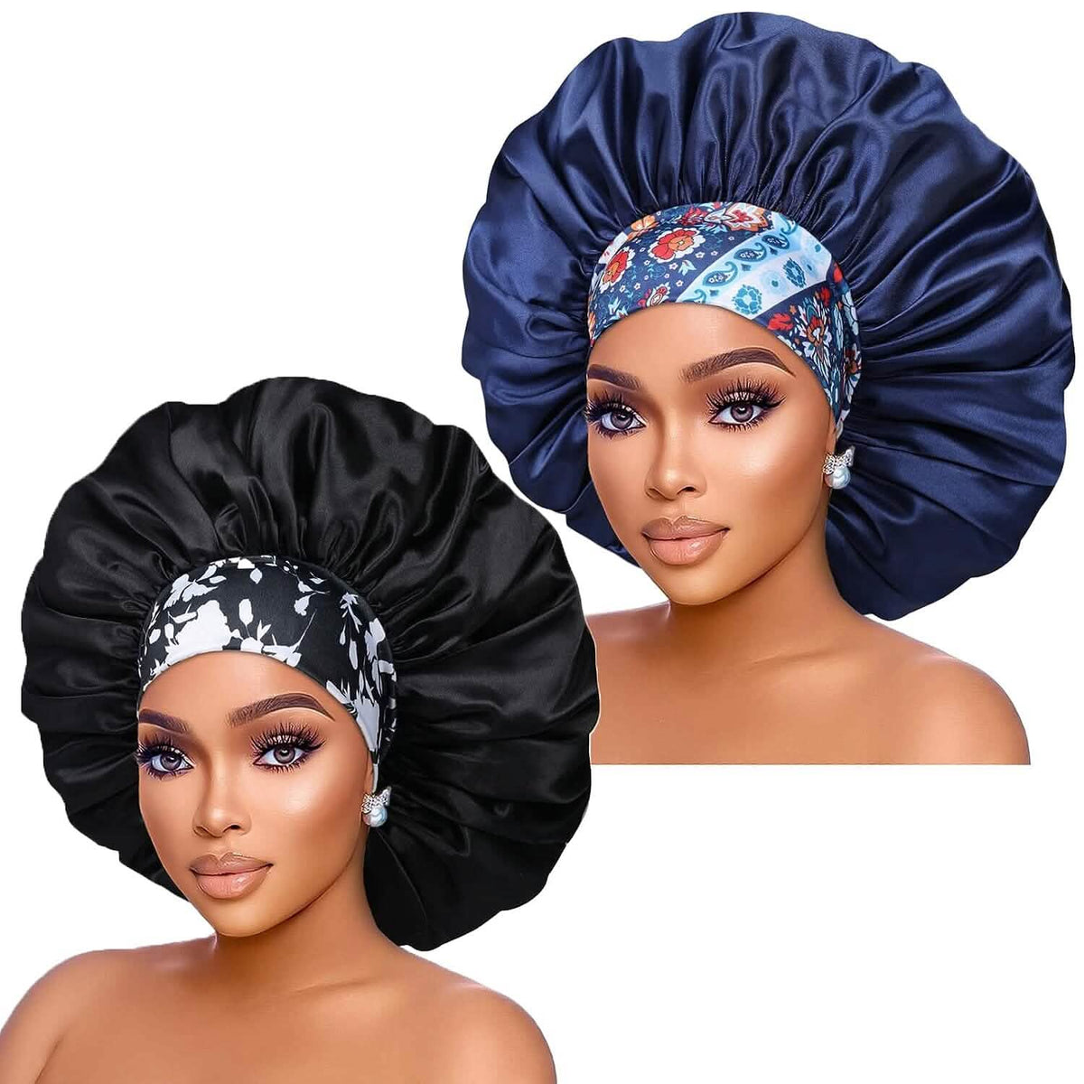 2-Pack: Extra Large Satin Bonnets for Sleeping-2-Pack: Extra Large Satin Bonnets for Sleeping
