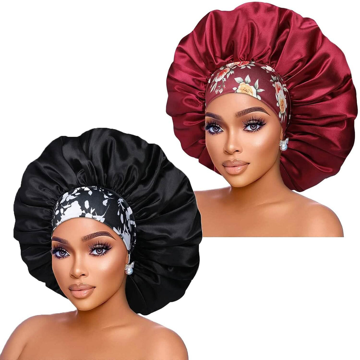 2-Pack: Extra Large Satin Bonnets for Sleeping-2-Pack: Extra Large Satin Bonnets for Sleeping