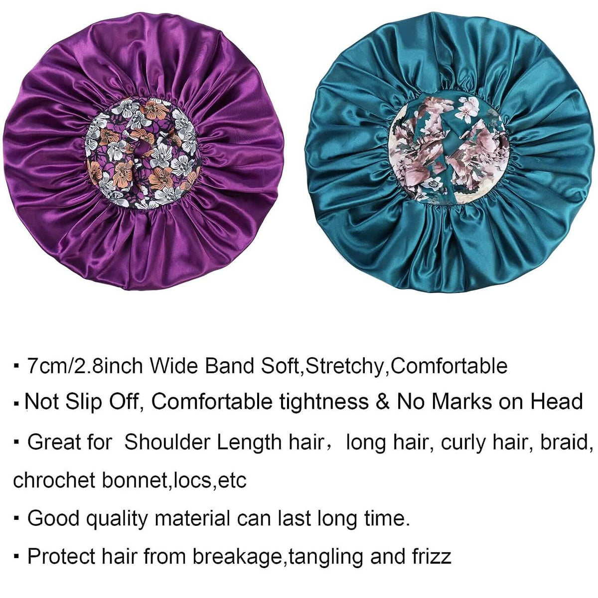 2-Pack: Extra Large Satin Bonnets for Sleeping-2-Pack: Extra Large Satin Bonnets for Sleeping
