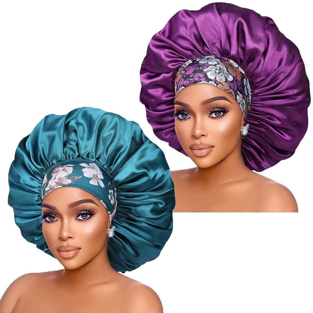 2-Pack: Extra Large Satin Bonnets for Sleeping-2-Pack: Extra Large Satin Bonnets for Sleeping