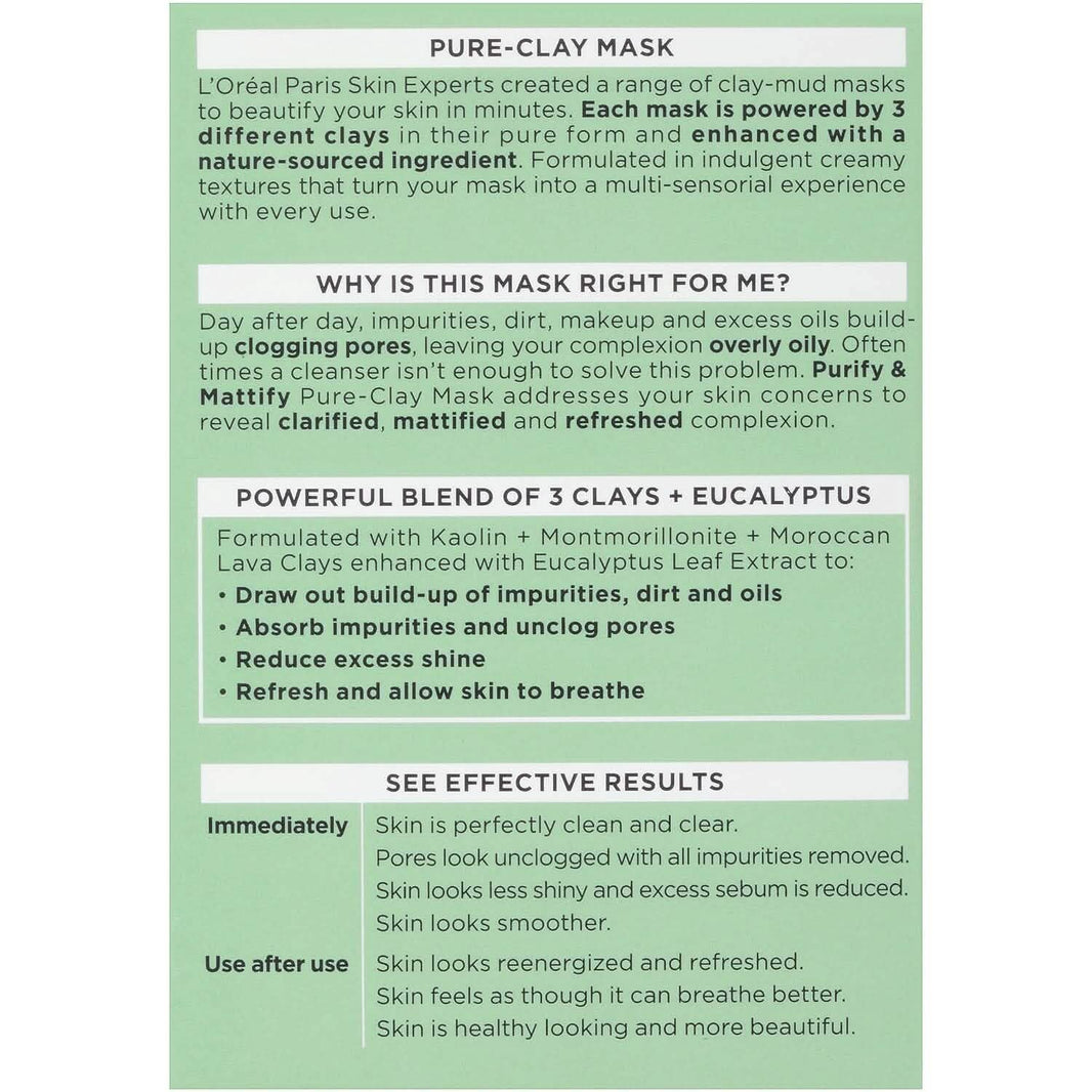 2-Pack: L'Oréal Paris Skincare Pure-Clay Face Mask with Eucalyptus for Oily and Shiny Skin to Purify and Matify-2-Pack: L'Oréal Paris Skincare Pure-Clay Face Mask with Eucalyptus for Oily and Shiny Skin to Purify and Matify