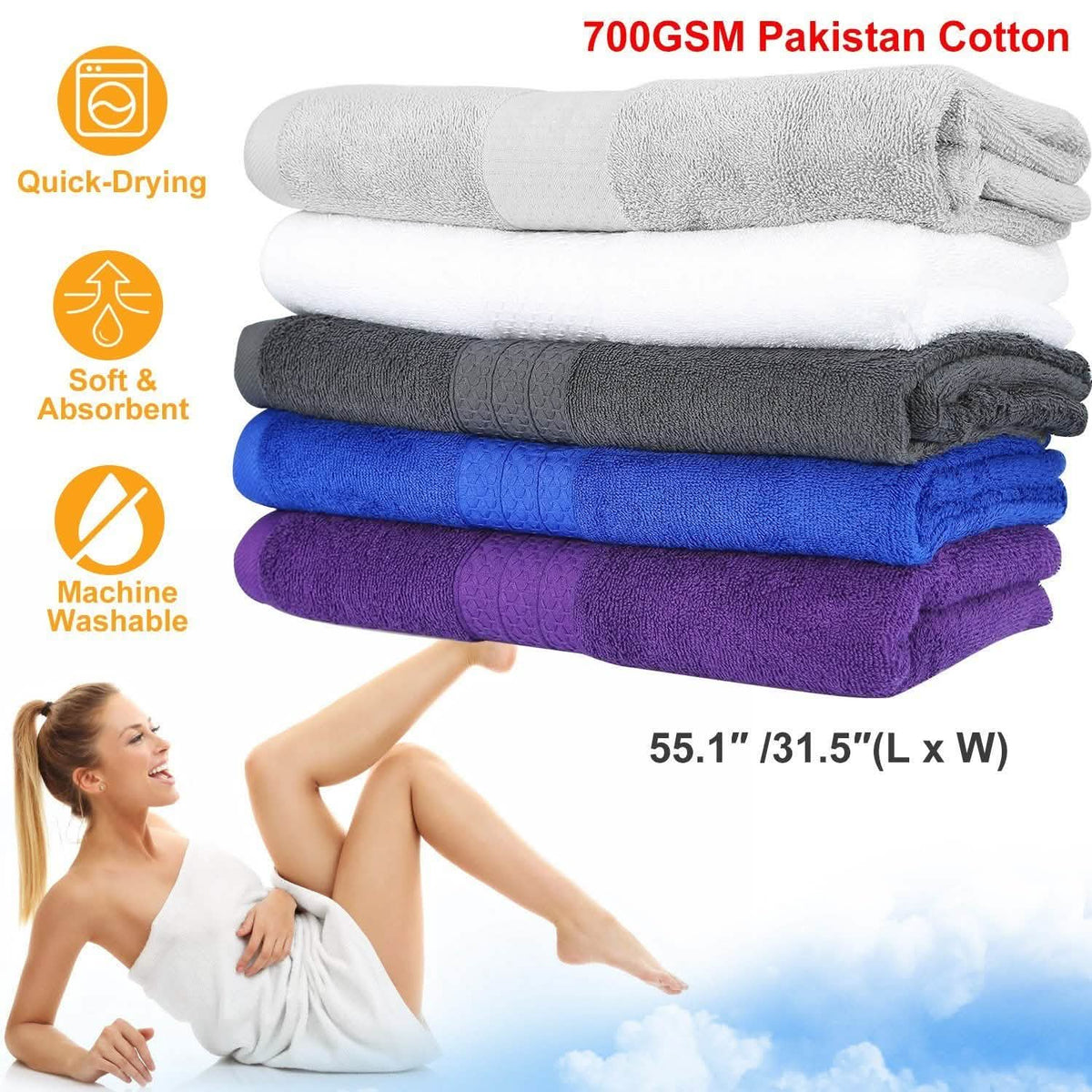 2-Pack: Pakistan Cotton Bath Towel-2-Pack: Pakistan Cotton Bath Towel