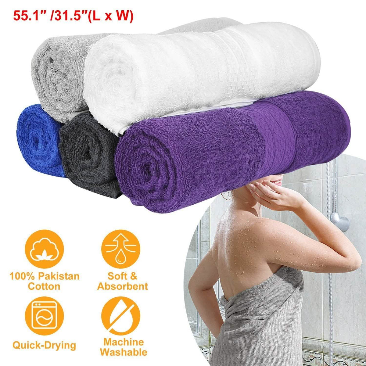 2-Pack: Pakistan Cotton Bath Towel-2-Pack: Pakistan Cotton Bath Towel