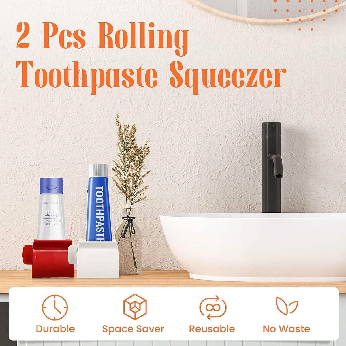 2-Pack: Rolling Tube Toothpaste Squeezer Dispenser-2-Pack: Rolling Tube Toothpaste Squeezer Dispenser