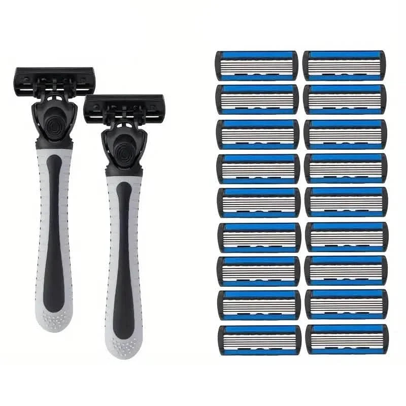 2-Pack: Stainless Steel Shaver with 18 Replacement Razor Blades-2-Pack: Stainless Steel Shaver with 18 Replacement Razor Blades