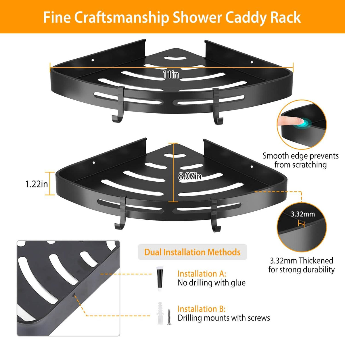 2-Piece: Corner Shower Caddy Shelf-2-Piece: Corner Shower Caddy Shelf