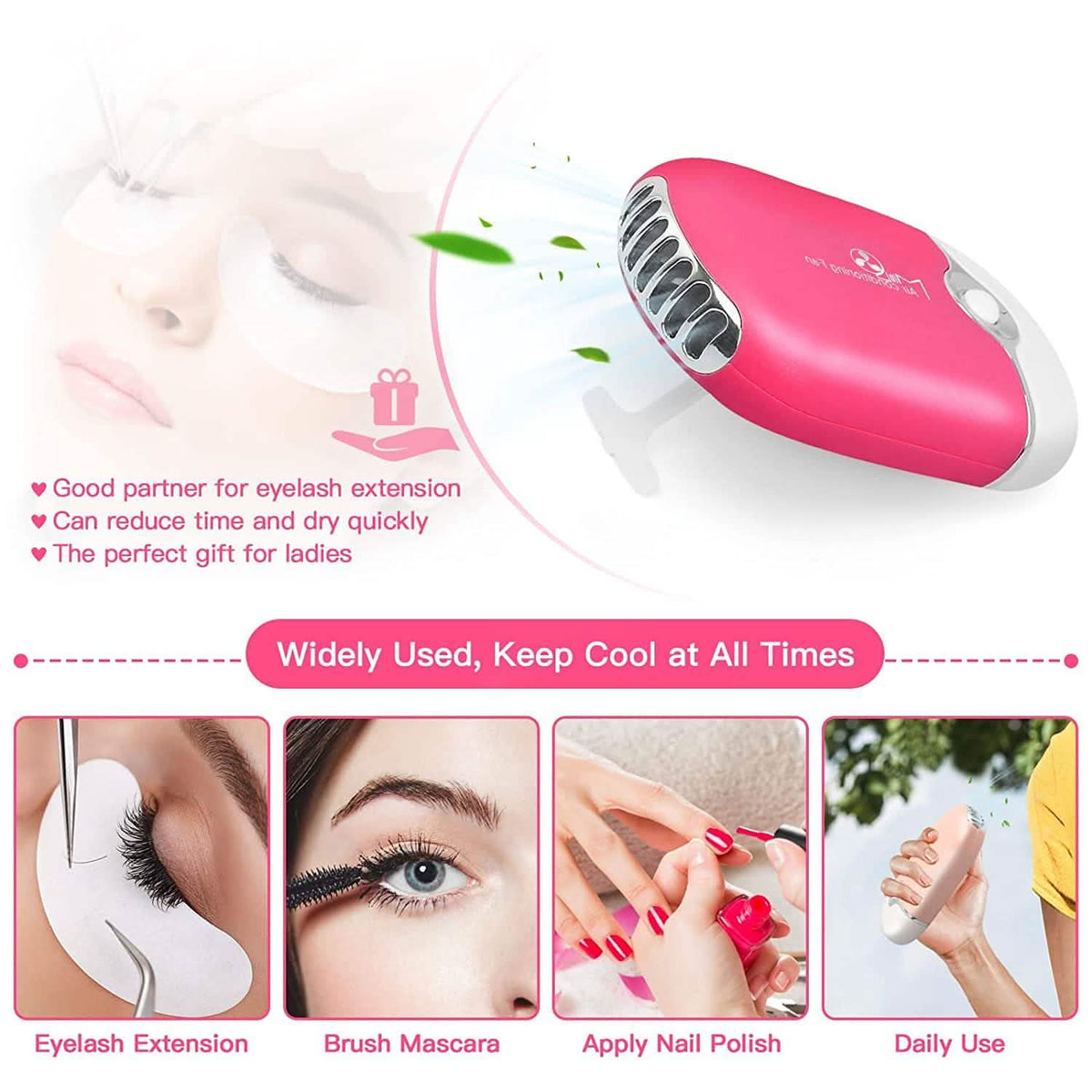 2-Piece: Rechargeable Handheld Mini Eyelash Fan-2-Piece: Rechargeable Handheld Mini Eyelash Fan