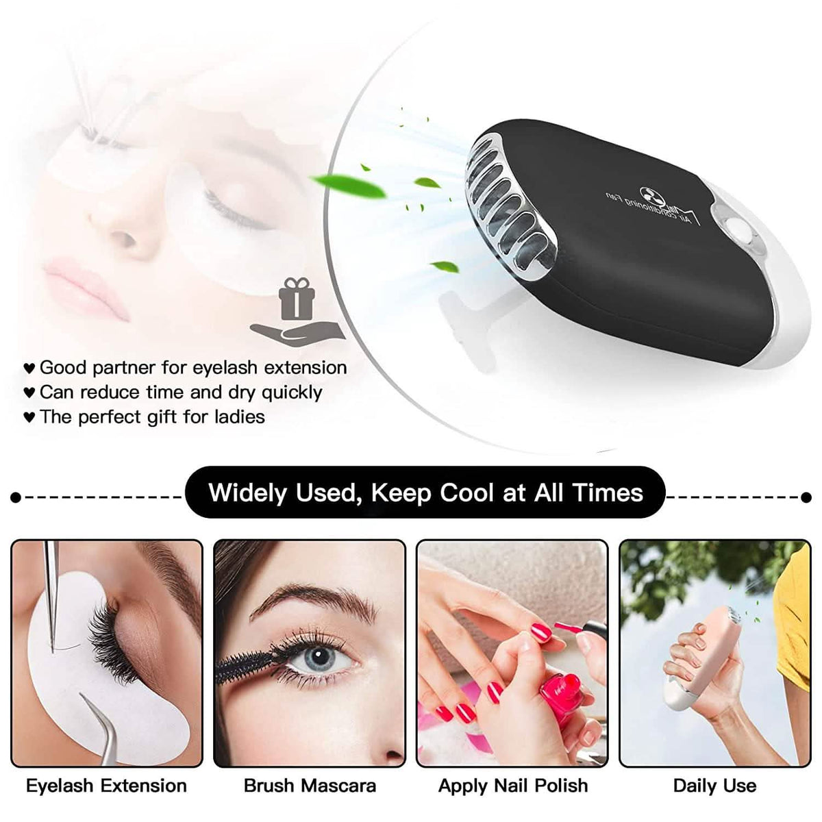 2-Piece: Rechargeable Handheld Mini Eyelash Fan-2-Piece: Rechargeable Handheld Mini Eyelash Fan