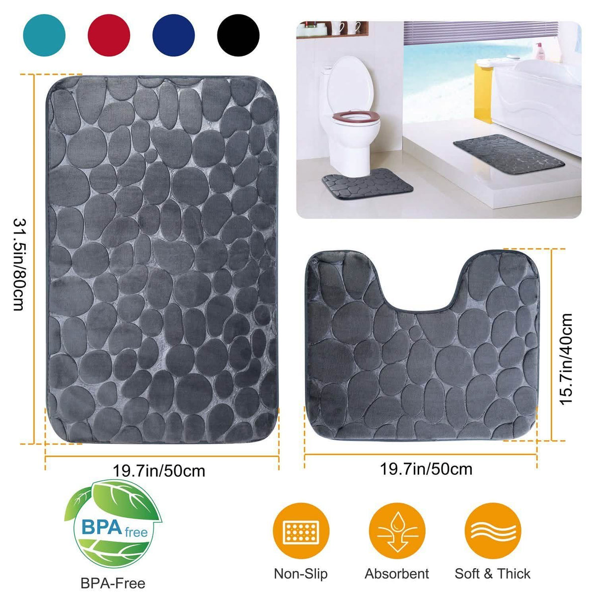 2-Pieces Set: Bathroom Rugs Luxury Flannel Non-Slip-2-Pieces Set: Bathroom Rugs Luxury Flannel Non-Slip