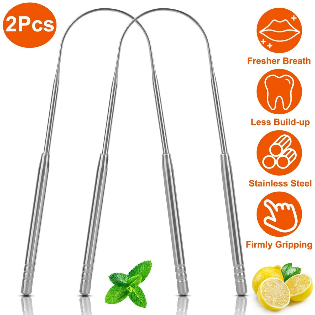 2-Pieces: Tongue Scraper Cleaner Stainless Steel-2-Pieces: Tongue Scraper Cleaner Stainless Steel