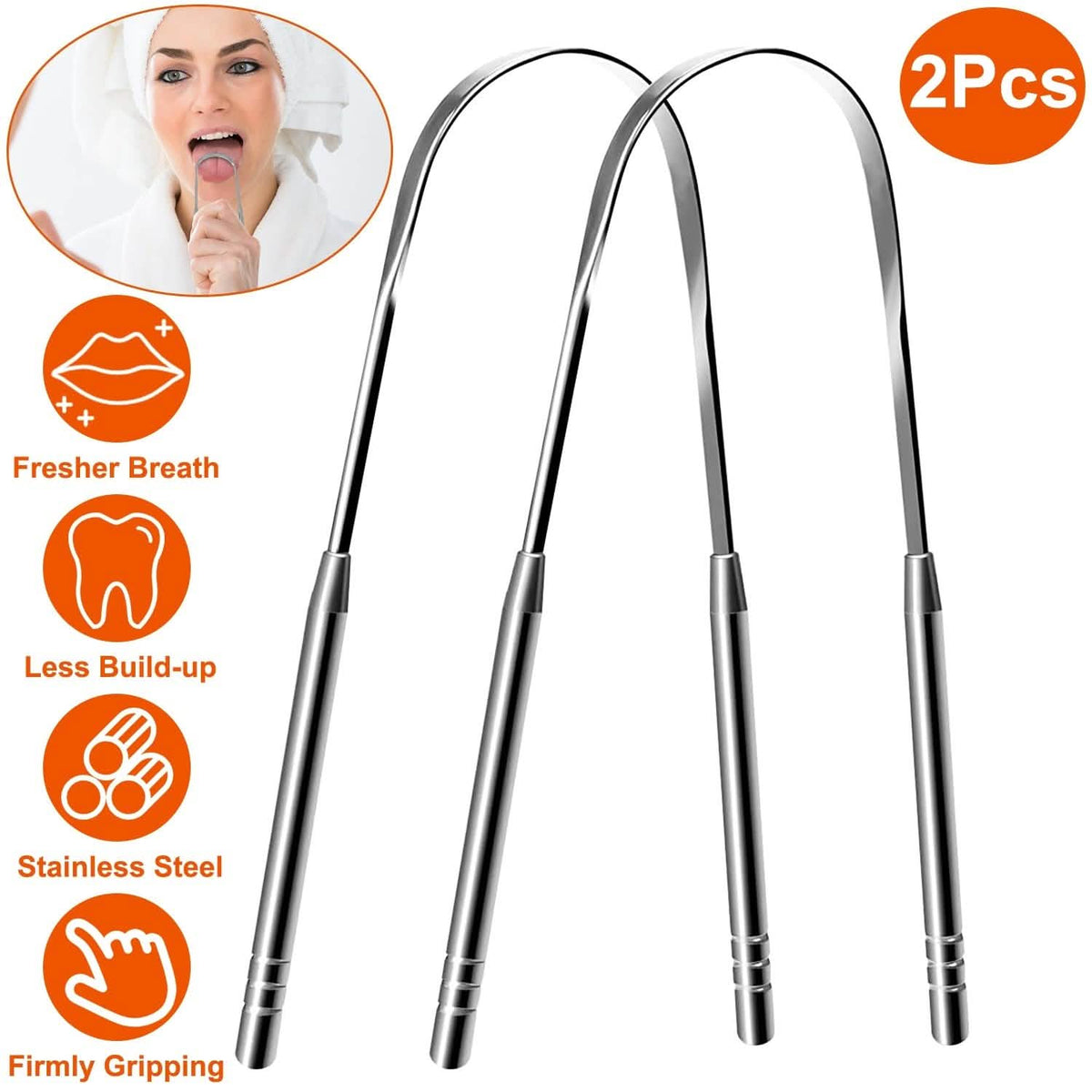 2-Pieces: Tongue Scraper Cleaner Stainless Steel-2-Pieces: Tongue Scraper Cleaner Stainless Steel