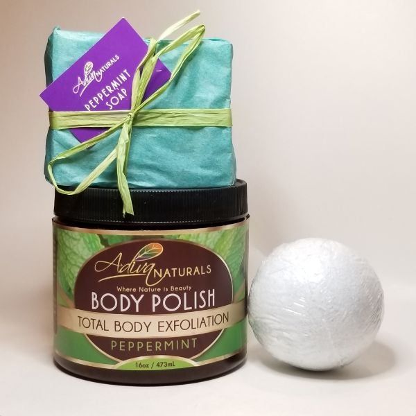 Luxurious Bath Set: Body Polish, Bath Bomb & Soap - Peppermint-Luxurious Bath Set: Body Polish, Bath Bomb & Soap - Peppermint