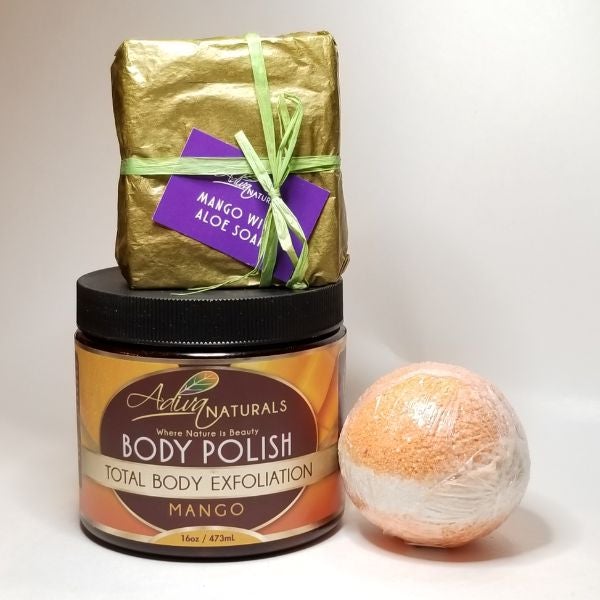 Luxurious Bath Set: Body Polish, Bath Bomb & Soap - Mango-Luxurious Bath Set: Body Polish, Bath Bomb & Soap - Mango