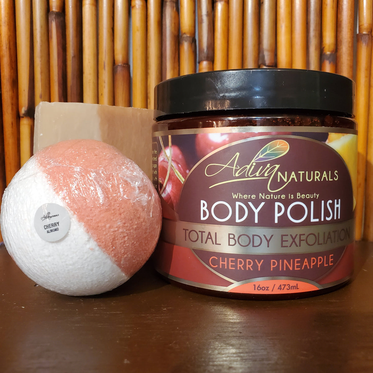 Luxurious Bath Set: Body Polish, Bath Bomb & Soap - Cherry Pineapple (Seasonal)-Luxurious Bath Set: Body Polish, Bath Bomb & Soap - Cherry Pineapple (Seasonal)