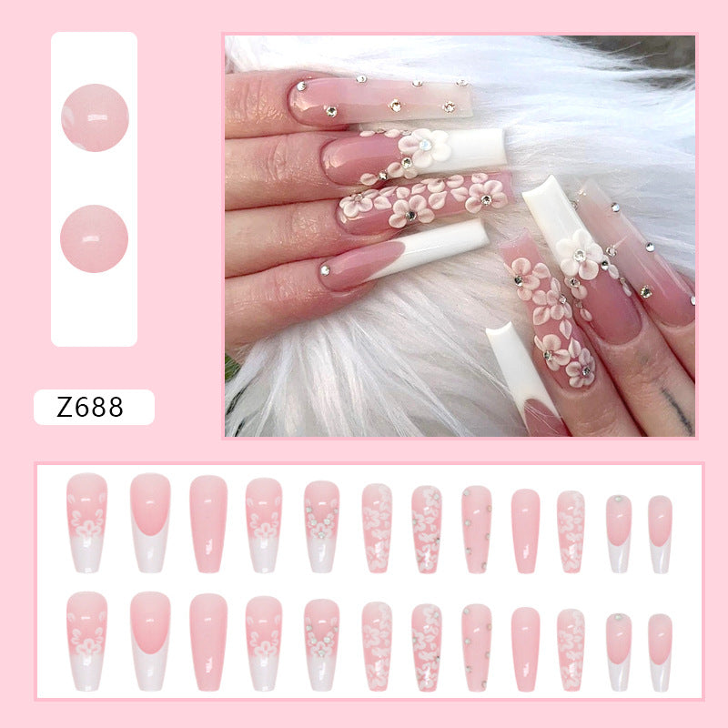 Long Ballet Diamond Long French Fake Nails-bc95bd9a183cdf5e7b0807acfe779681