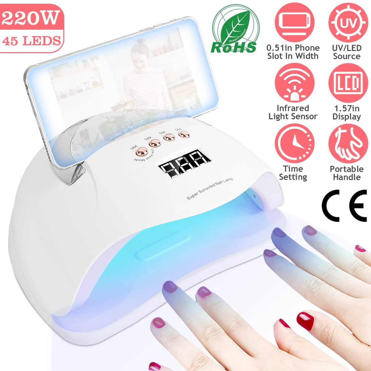 220W UV LED Nail Lamp Gel Polish Dryer-220W UV LED Nail Lamp Gel Polish Dryer
