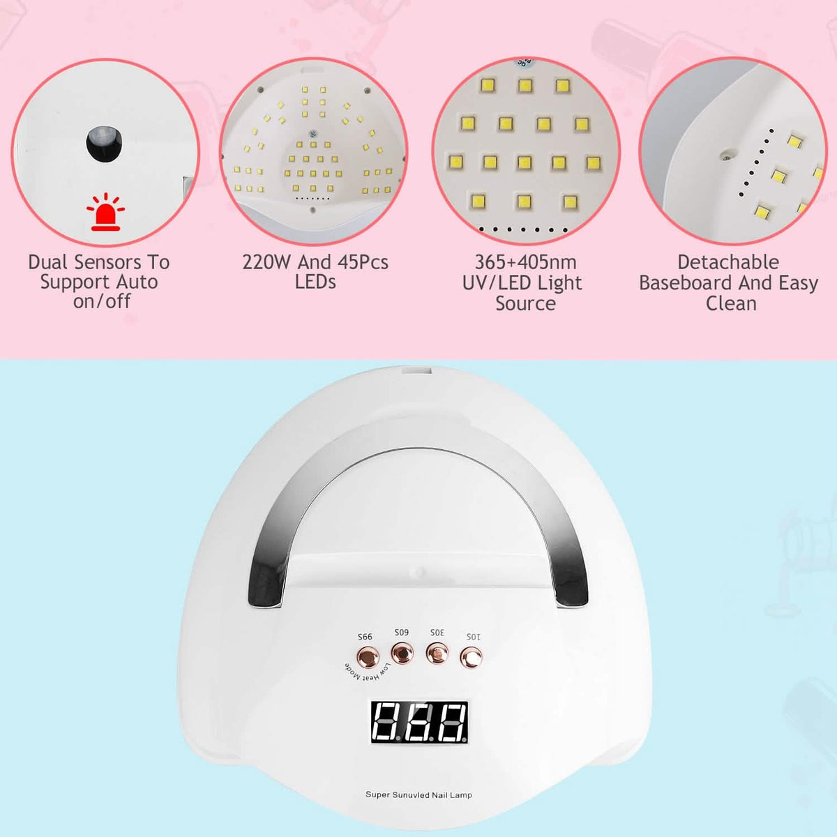 220W UV LED Nail Lamp Gel Polish Dryer-220W UV LED Nail Lamp Gel Polish Dryer