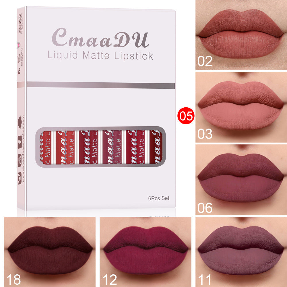 6 Boxes Of Matte Non-stick Cup Waterproof Lipstick Long Lasting Lip Gloss-3cdbb00474ad519c8a51f7e6c72d2081