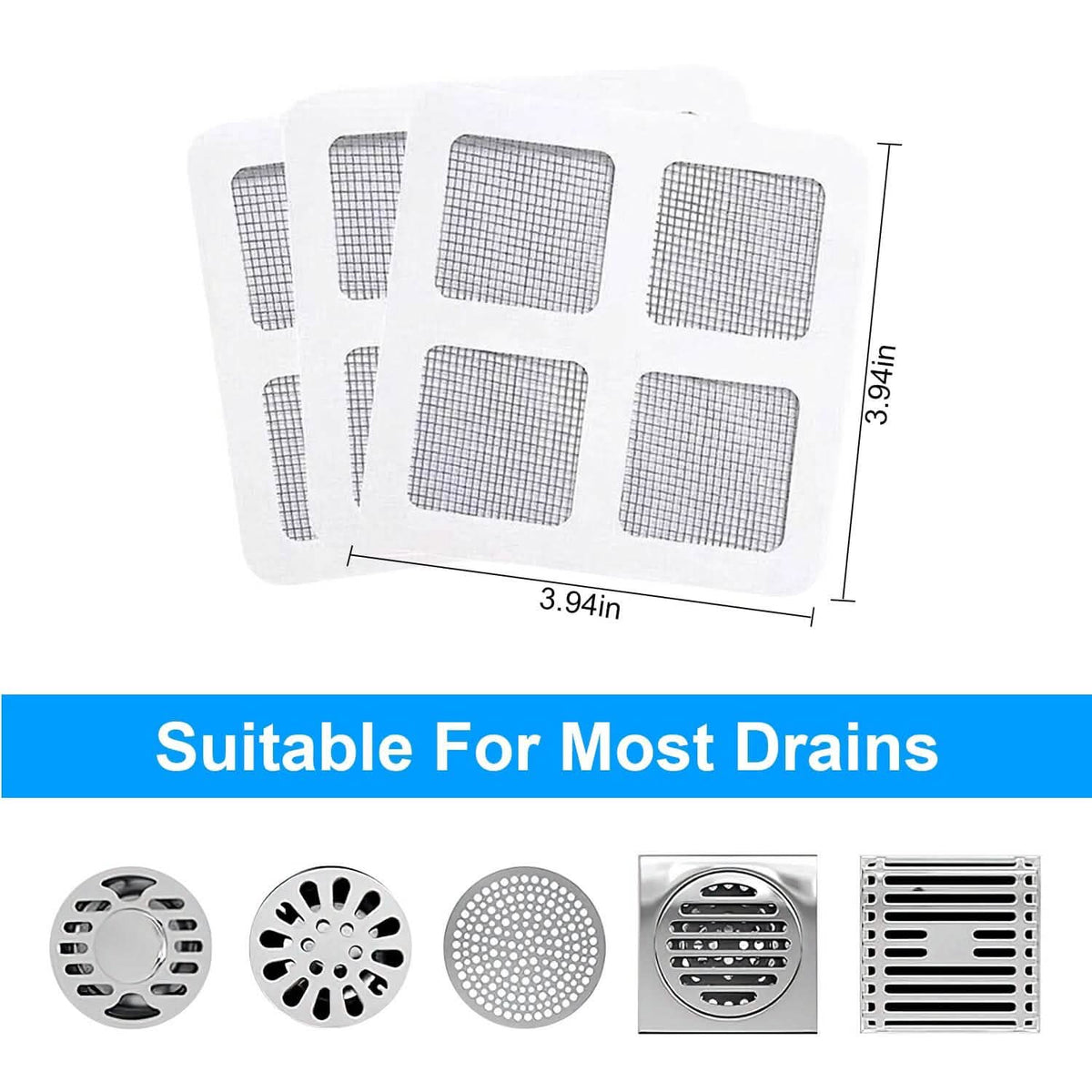25-Pack:  3.94 x 3.94" Disposable Floor Drain Sticker Hair Catcher-25-Pack:  3.94 x 3.94" Disposable Floor Drain Sticker Hair Catcher