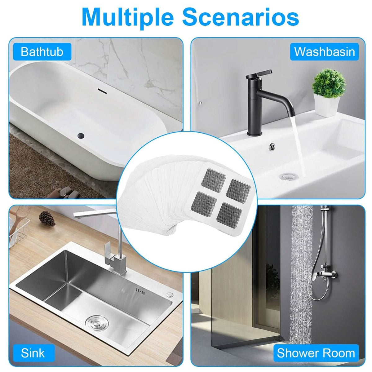 25-Pack:  3.94 x 3.94" Disposable Floor Drain Sticker Hair Catcher-25-Pack:  3.94 x 3.94" Disposable Floor Drain Sticker Hair Catcher