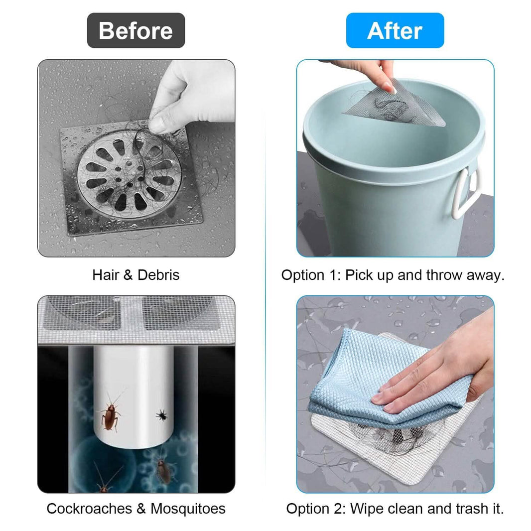 25-Pack:  3.94 x 3.94" Disposable Floor Drain Sticker Hair Catcher-25-Pack:  3.94 x 3.94" Disposable Floor Drain Sticker Hair Catcher