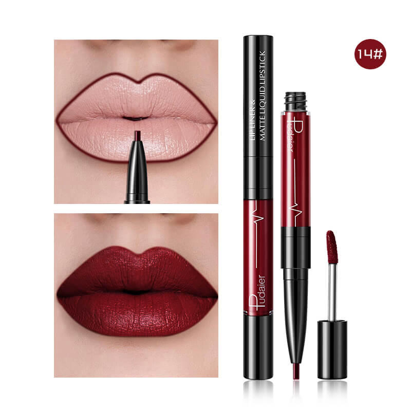 Pudaier Matte Lip Gloss Lip Liner 2 in1 Maquiagem Profissional Completa Agate Red Lip Tint Plumper Tattoo Makeup liquid Lipstick-b7f810c23ba7195efe3fe29cee94c965