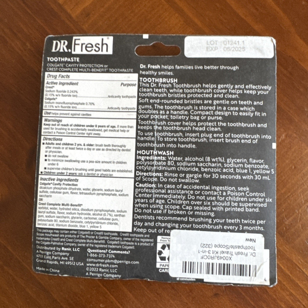 Dr. Fresh Travel Kit 3-in-1 Toothpaste/Scope, 1-Pack Exp 08/26-Dr. Fresh Travel Kit 3-in-1 Toothpaste/Scope, 1-Pack Exp 08/26
