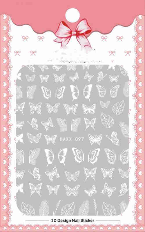Black Butterfly Nails Stickers Decals White Flower Adhesive Manicure-64702cf528b00957fe33e36b1c6993c6